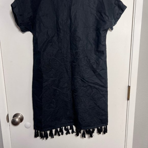 Madewell Embroidered Shift Dress with Tassel Trim Linen Cotton Womens Size Small - Picture 7 of 8